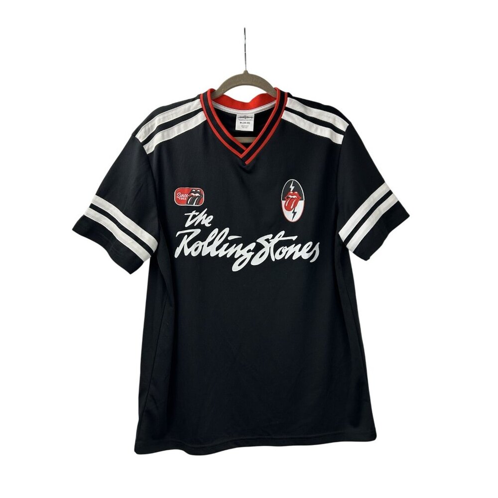 The Rolling Stones Mick Jagger Mens M Black/Red Logo Licensed Jersey Tee Jersey